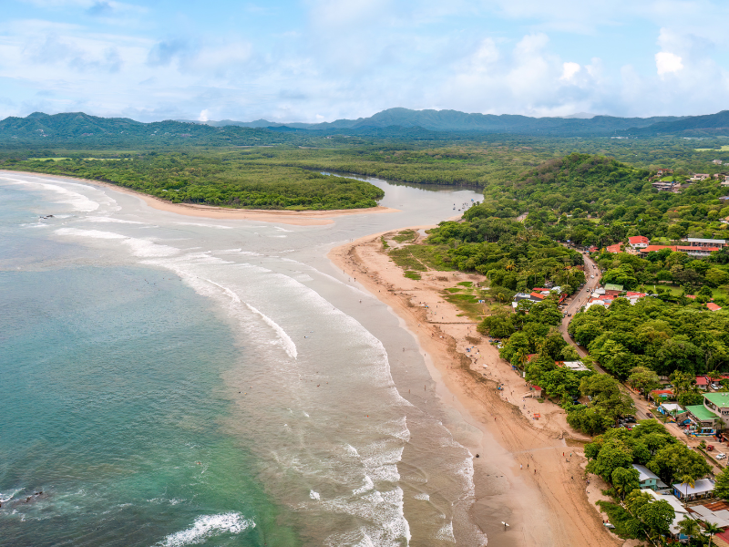 Aerial view of a beach in Tamarindo - a must-add in your Costa Rica itinerary