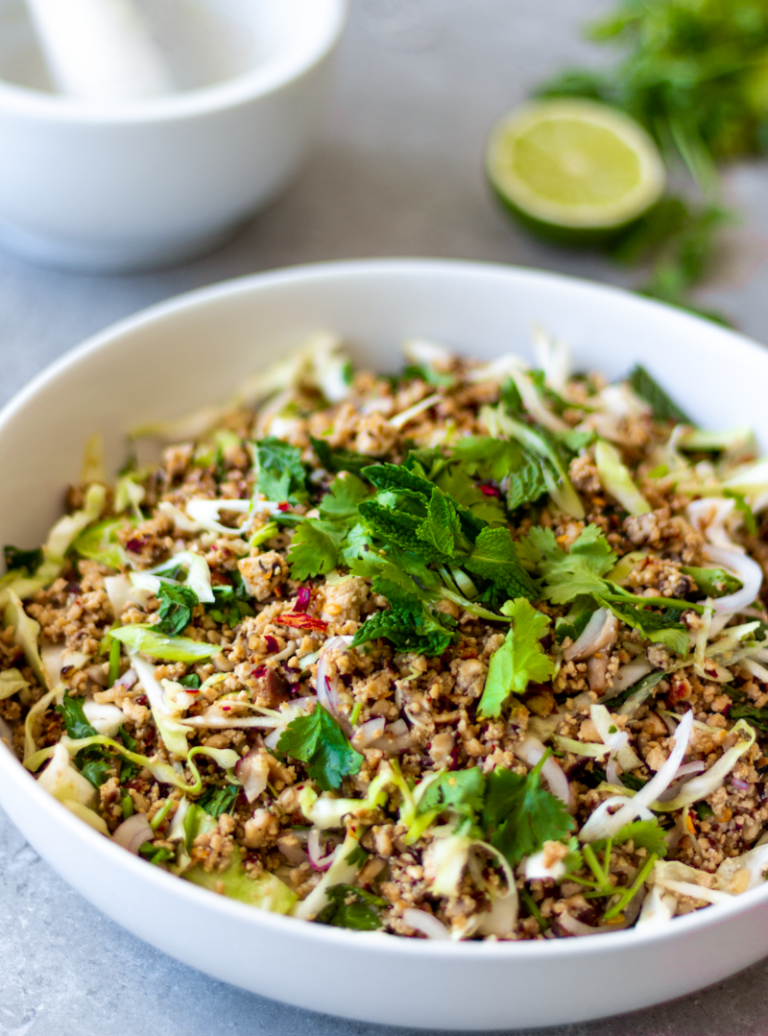 Authentic Vegan Larb Salad with Mushrooms & Tofu