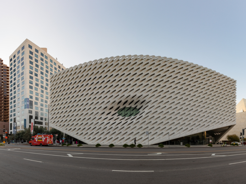 the exterior of the Broad museum in LA