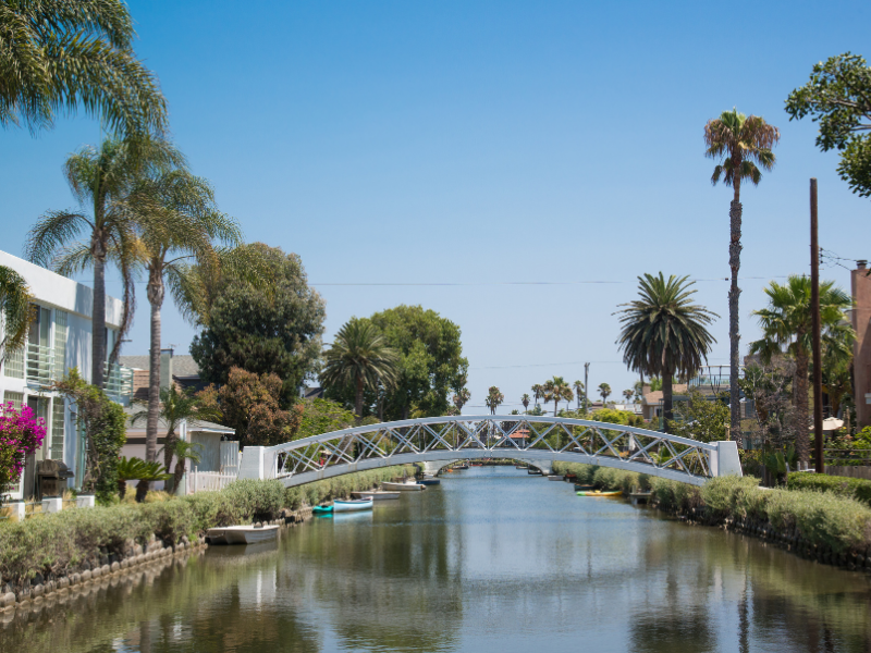 canals on a sunny day in venice beach, california